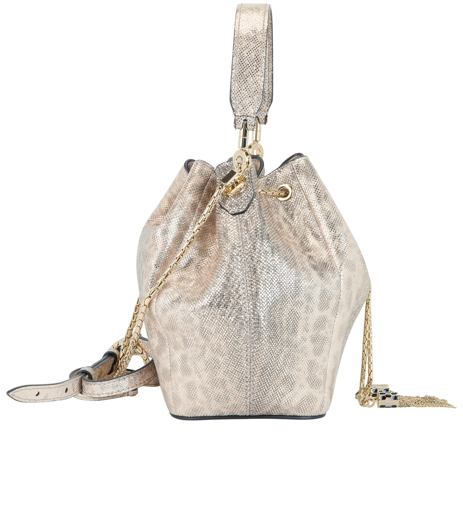 Karung Serpenti Forever Bucket Bag, &pound;1,100, Handbags, Gold/Rose Gold, Leather, Side view